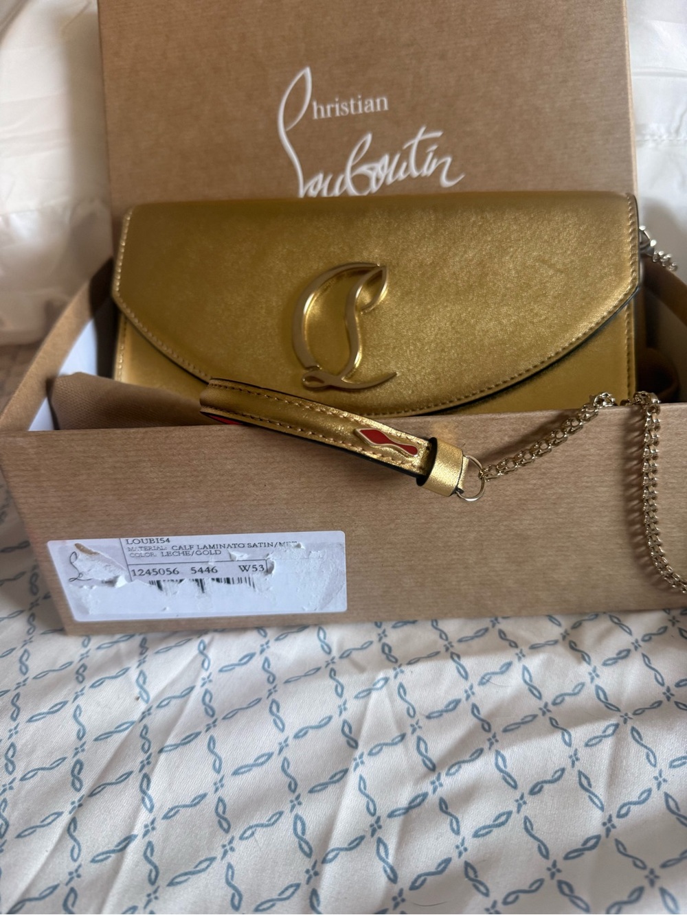 Christian Louboutin Gold Satin Clutch with Chain